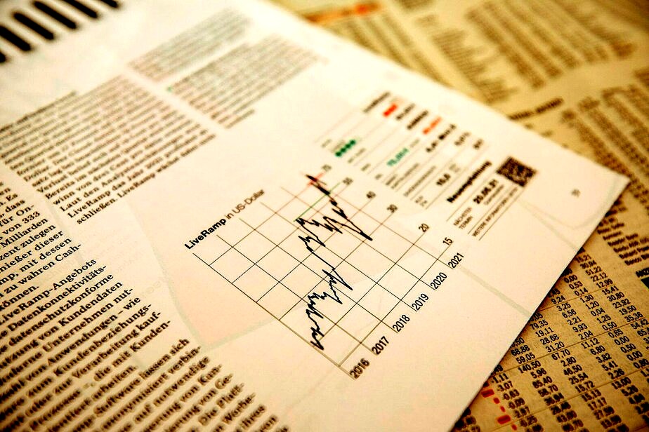 financial newspaper with stock chart